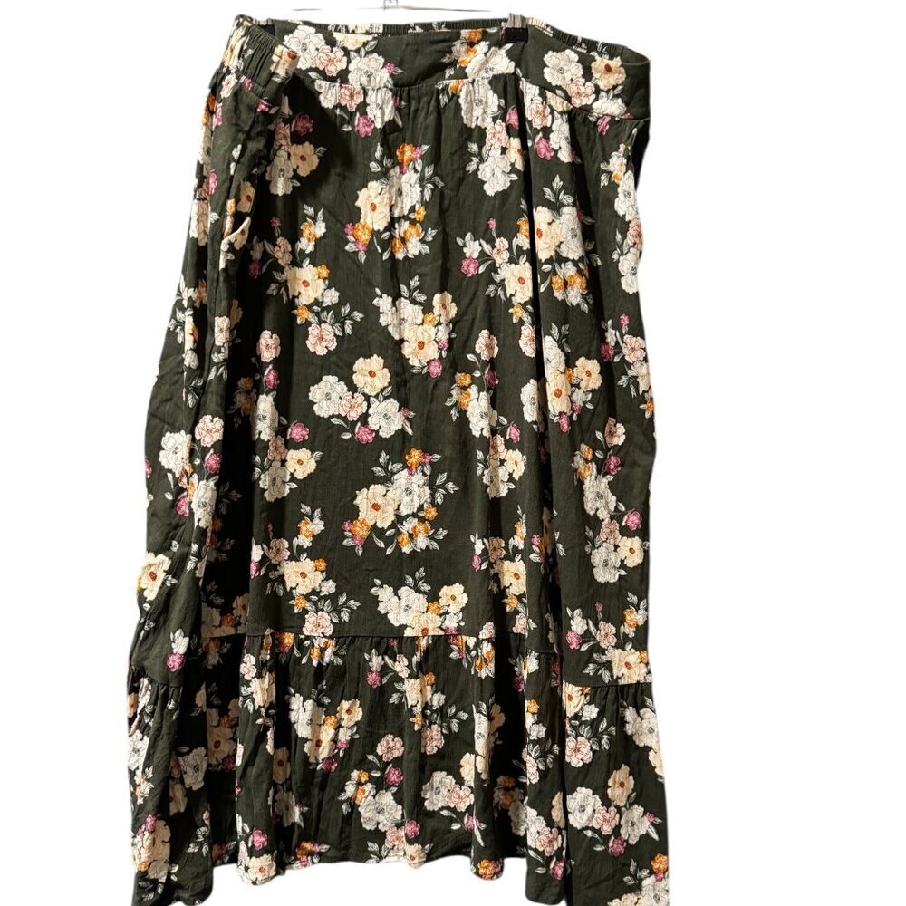 Torrid Floral Midi Skirt 3X Green Boho Cottagecore Tiered Tea Length Skirt Plus - Picture 4 of 7